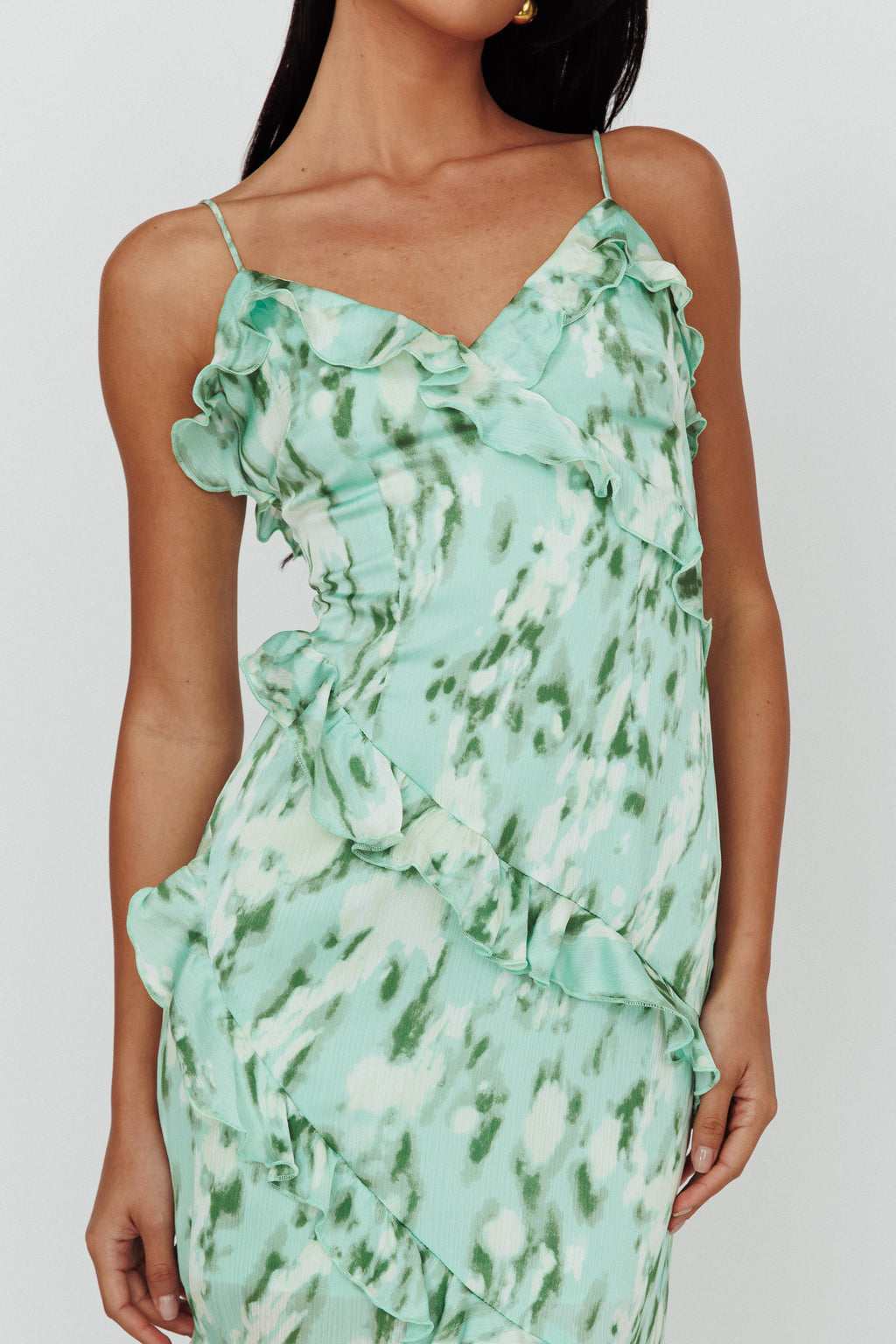 Silvana Frill Trim Midi Dress Print Green by Selfie Leslie Australia