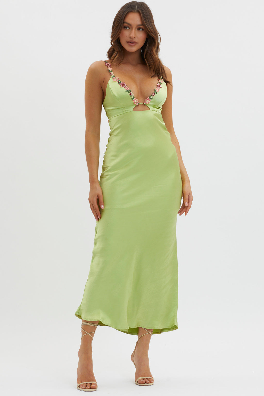 Muse Cut-Out Floral Trim Midi Dress Matcha by Selfie Leslie Australia