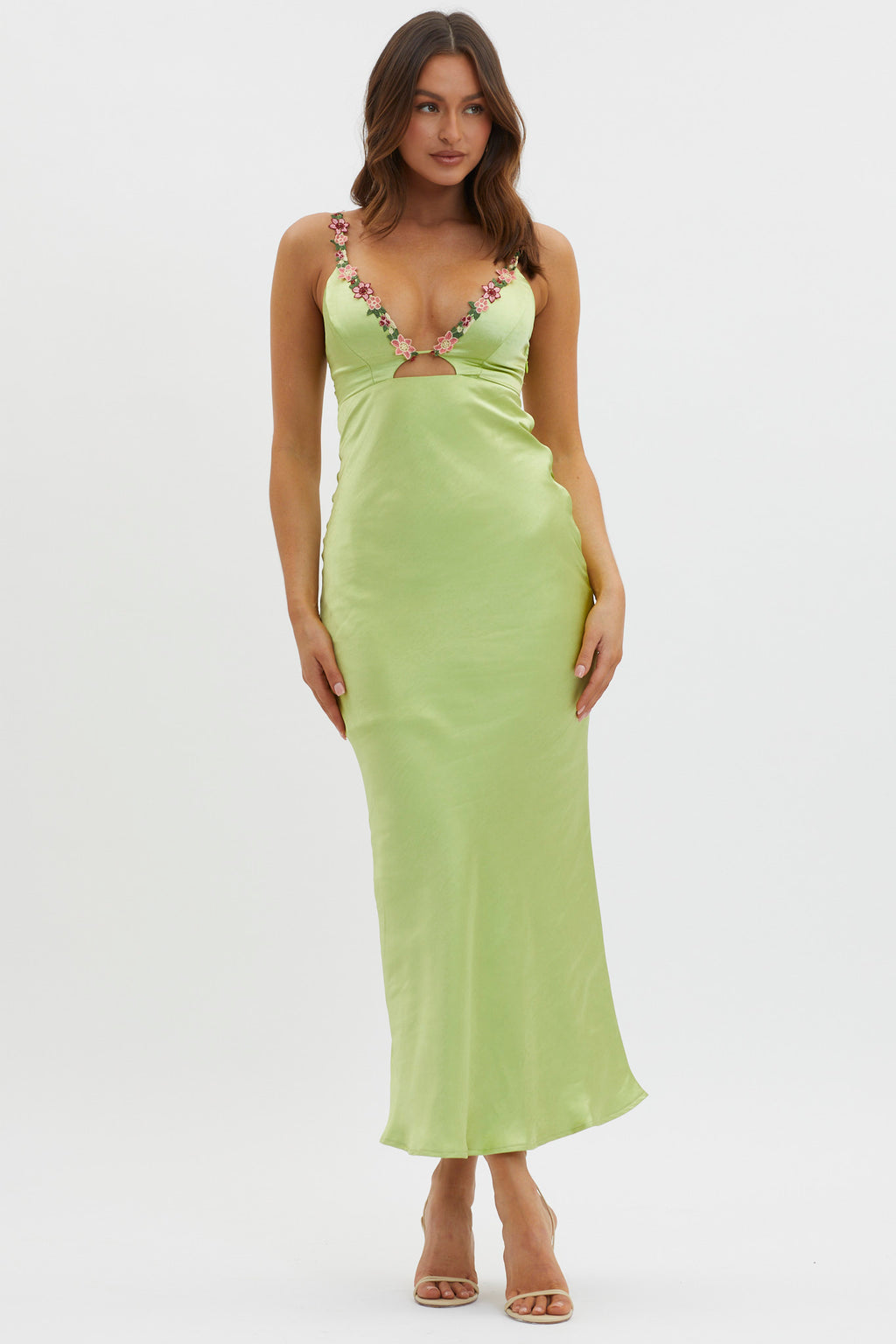 Muse Cut-Out Floral Trim Midi Dress Matcha by Selfie Leslie Australia