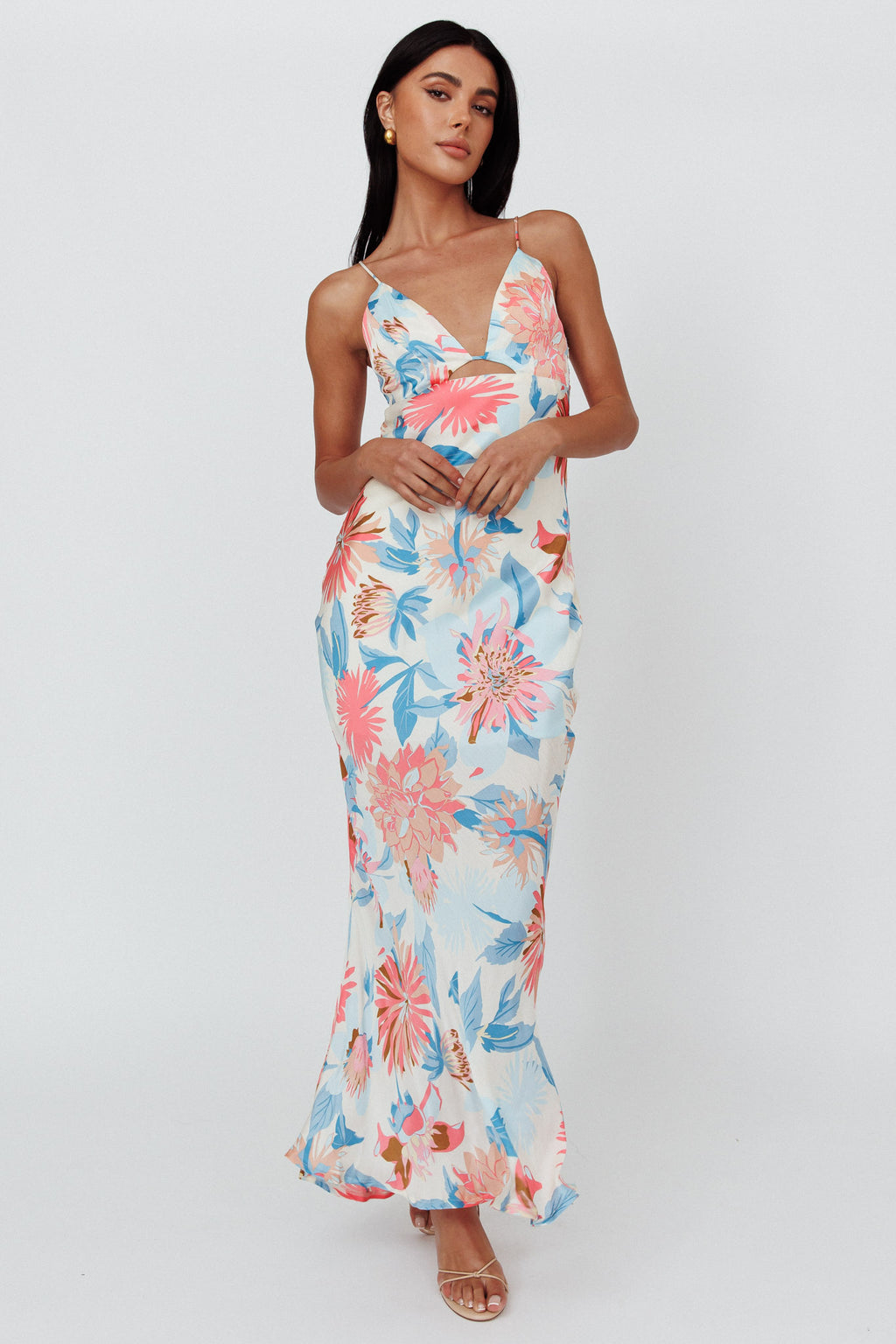 Dance Again Cut-Out Back Maxi Dress Floral Blue by Selfie Leslie Australia