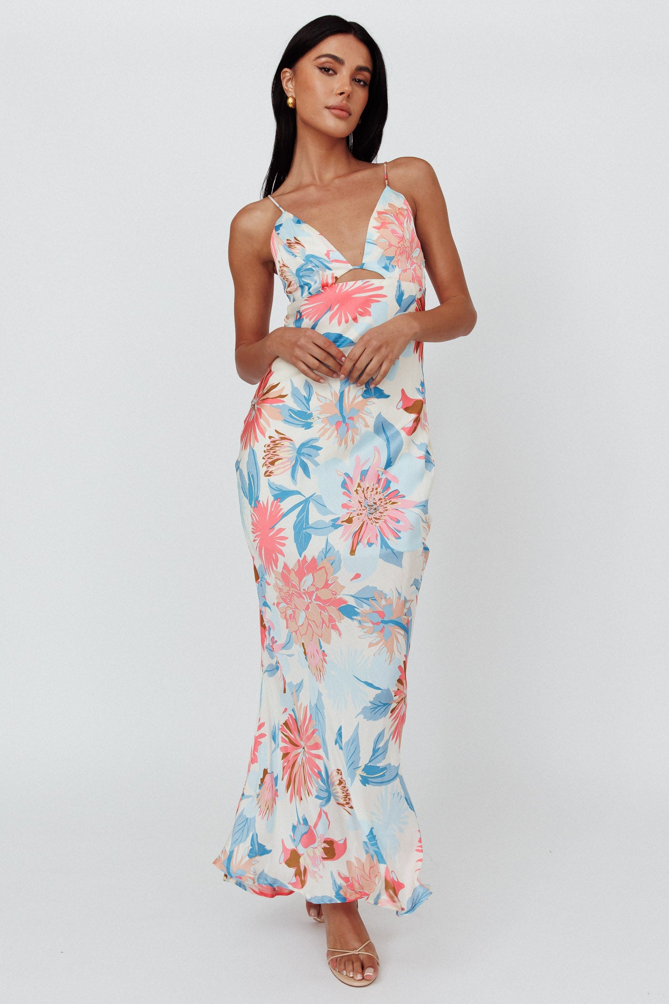Dance Again Cut-Out Back Maxi Dress Floral Blue by Selfie Leslie Australia