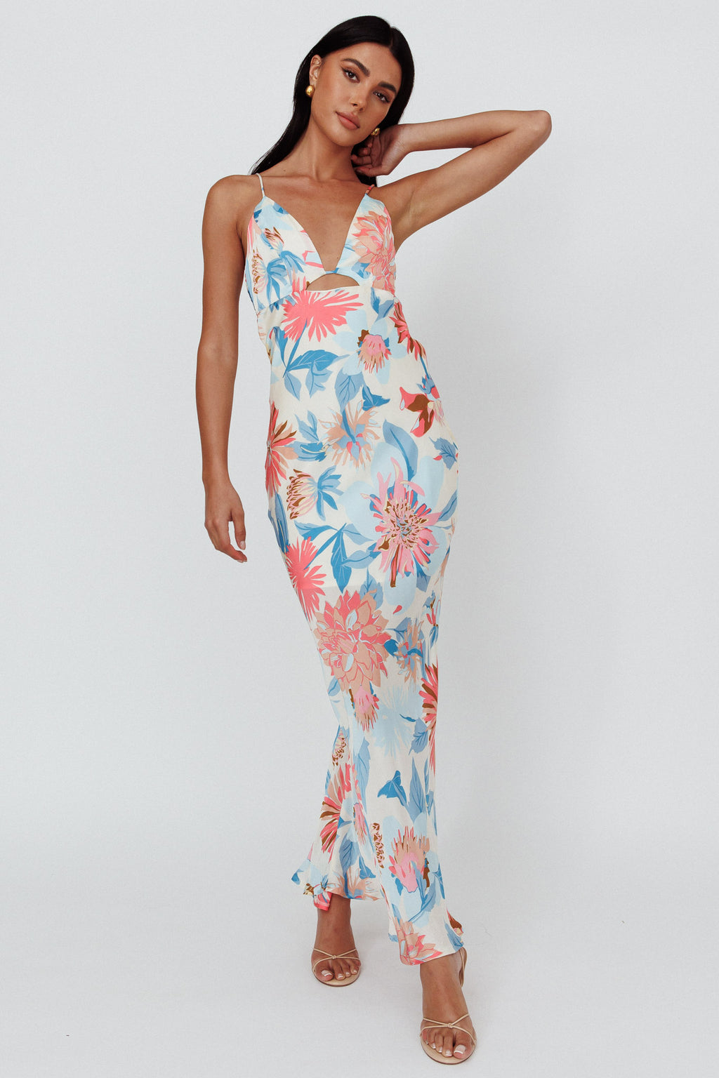 Dance Again Cut-Out Back Maxi Dress Floral Blue by Selfie Leslie Australia