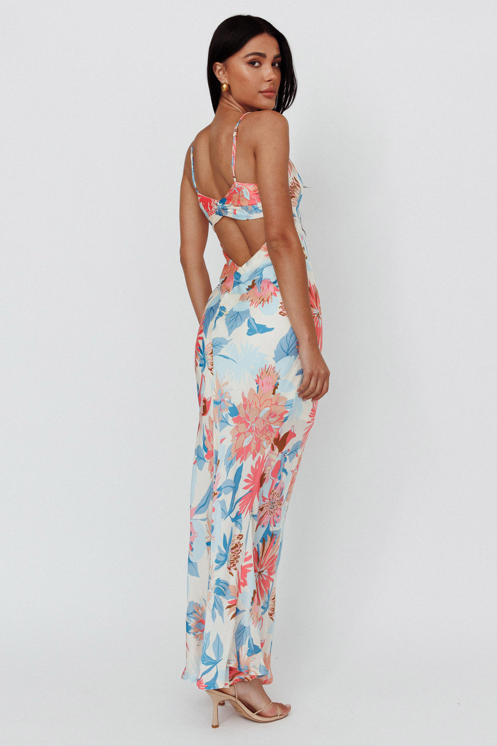 Dance Again Cut-Out Back Maxi Dress Floral Blue by Selfie Leslie Australia