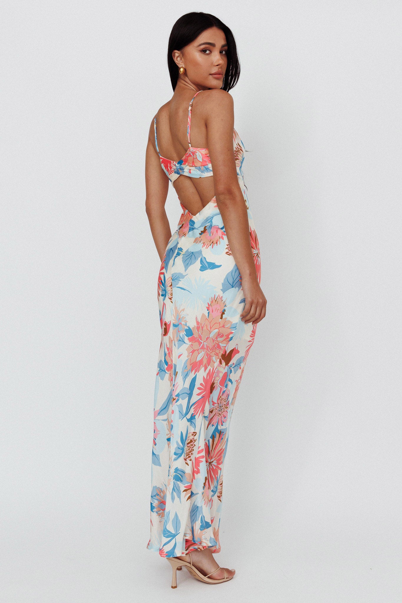Dance Again Cut-Out Back Maxi Dress Floral Blue by Selfie Leslie Australia