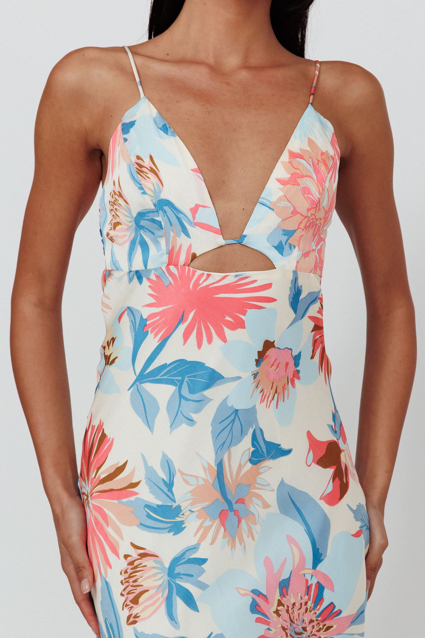 Dance Again Cut-Out Back Maxi Dress Floral Blue by Selfie Leslie Australia