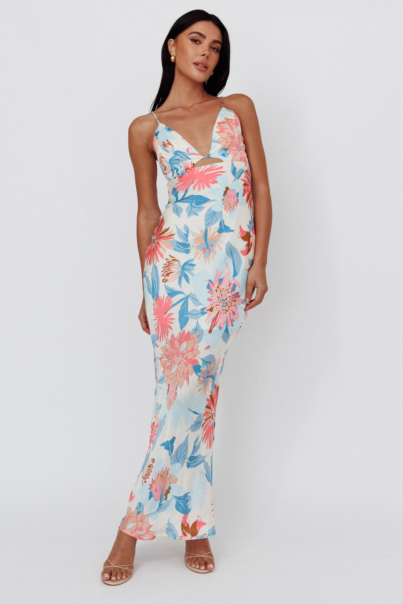 Dance Again Cut-Out Back Maxi Dress Floral Blue by Selfie Leslie Australia