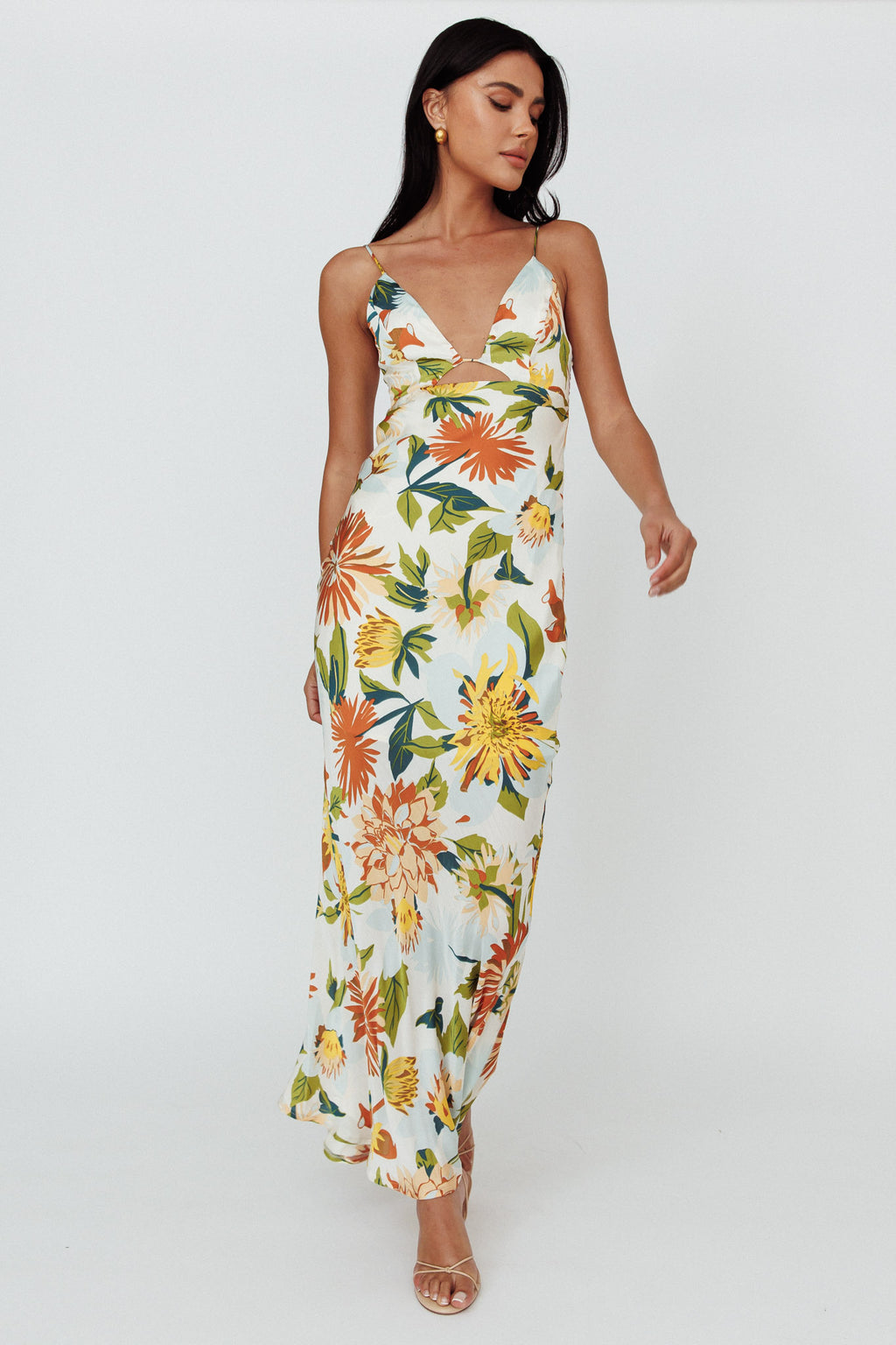 Dance Again Cut-Out Back Maxi Dress Floral Green by Selfie Leslie Australia