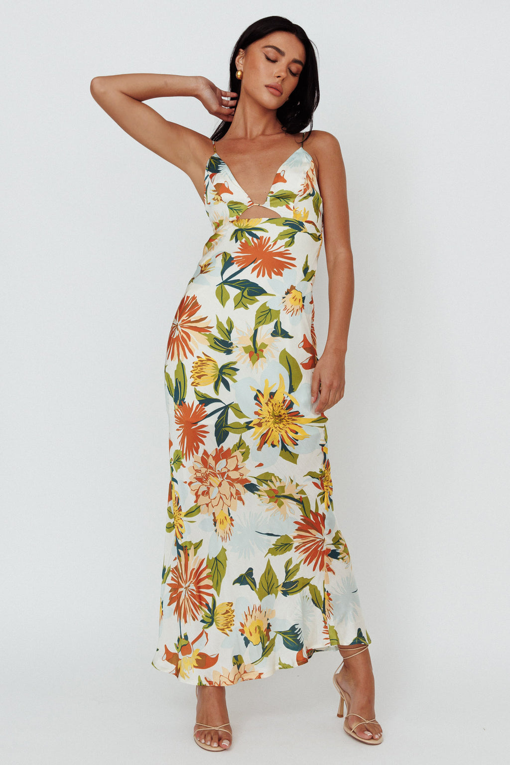 Dance Again Cut-Out Back Maxi Dress Floral Green by Selfie Leslie Australia
