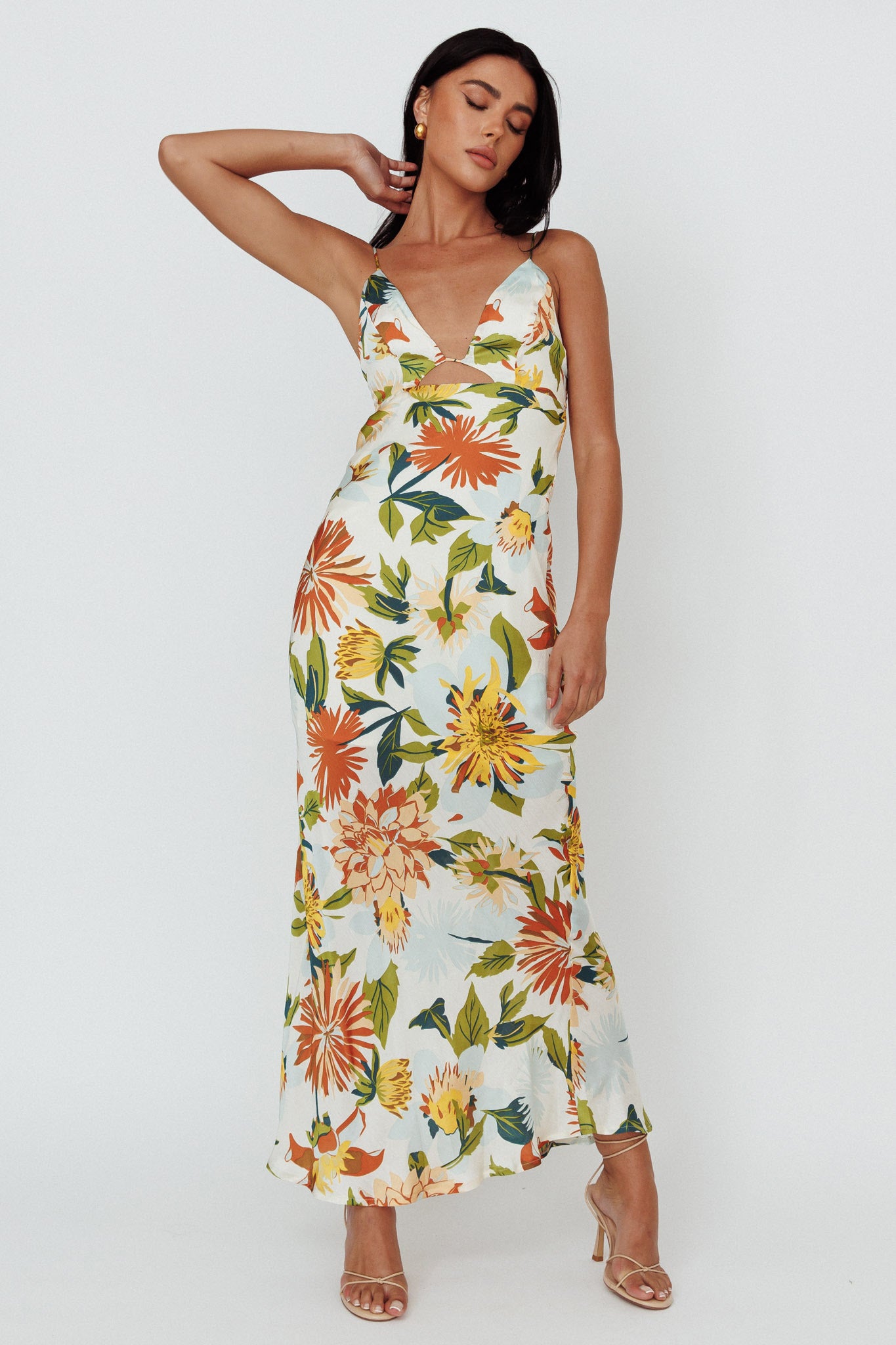 Dance Again Cut-Out Back Maxi Dress Floral Green by Selfie Leslie Australia