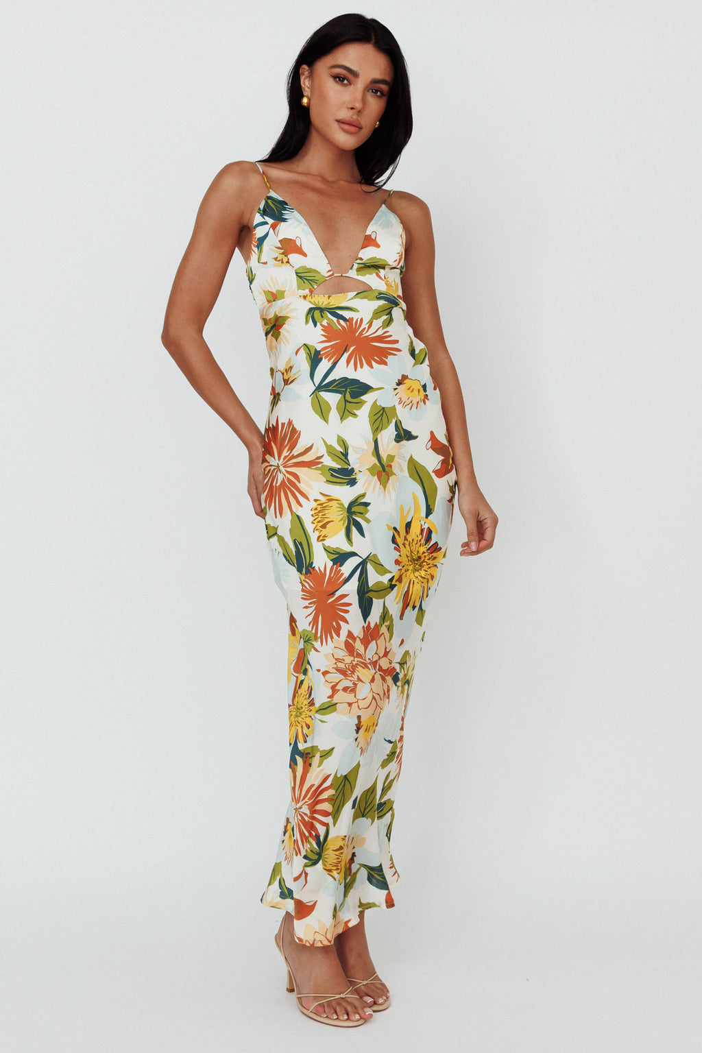 Dance Again Cut-Out Back Maxi Dress Floral Green by Selfie Leslie Australia