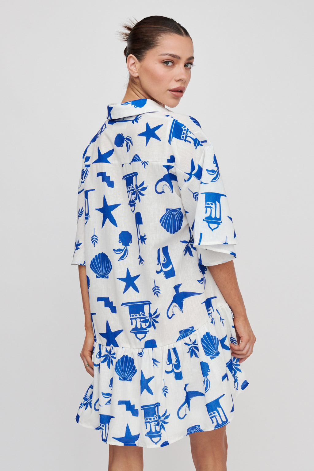 Day Trip Waist Tie Collared Dress Blue by Selfie Leslie Australia