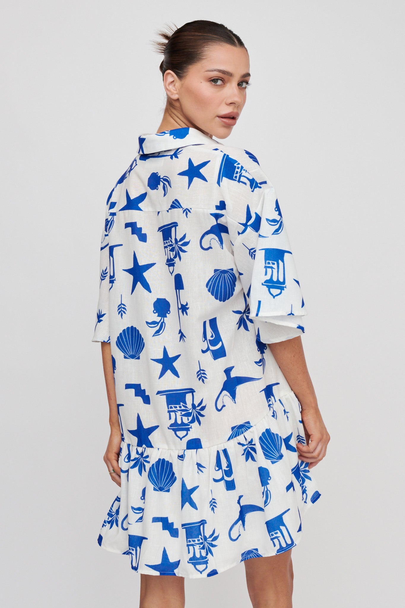 Day Trip Waist Tie Collared Dress Blue by Selfie Leslie Australia