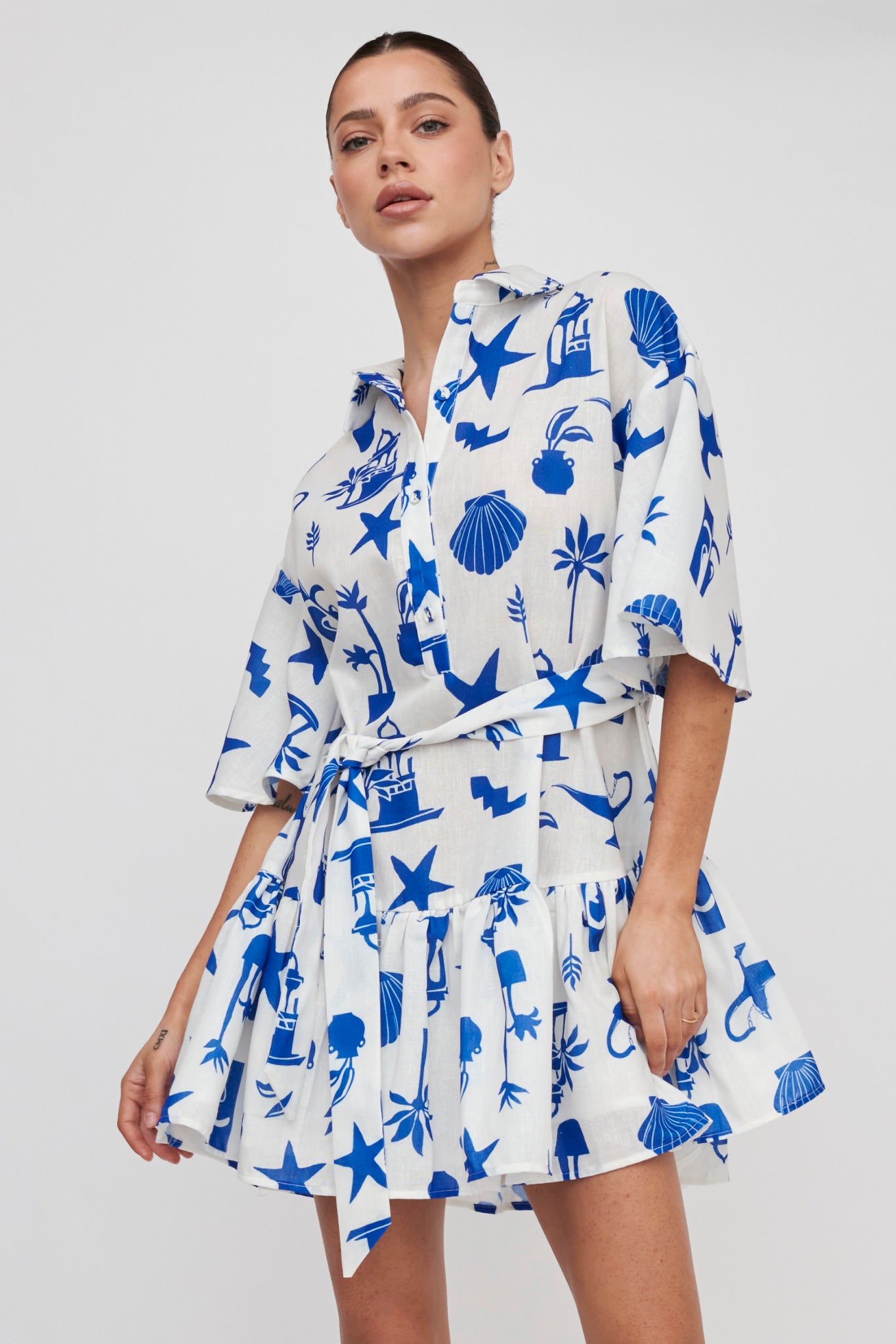 Day Trip Waist Tie Collared Dress Blue by Selfie Leslie Australia