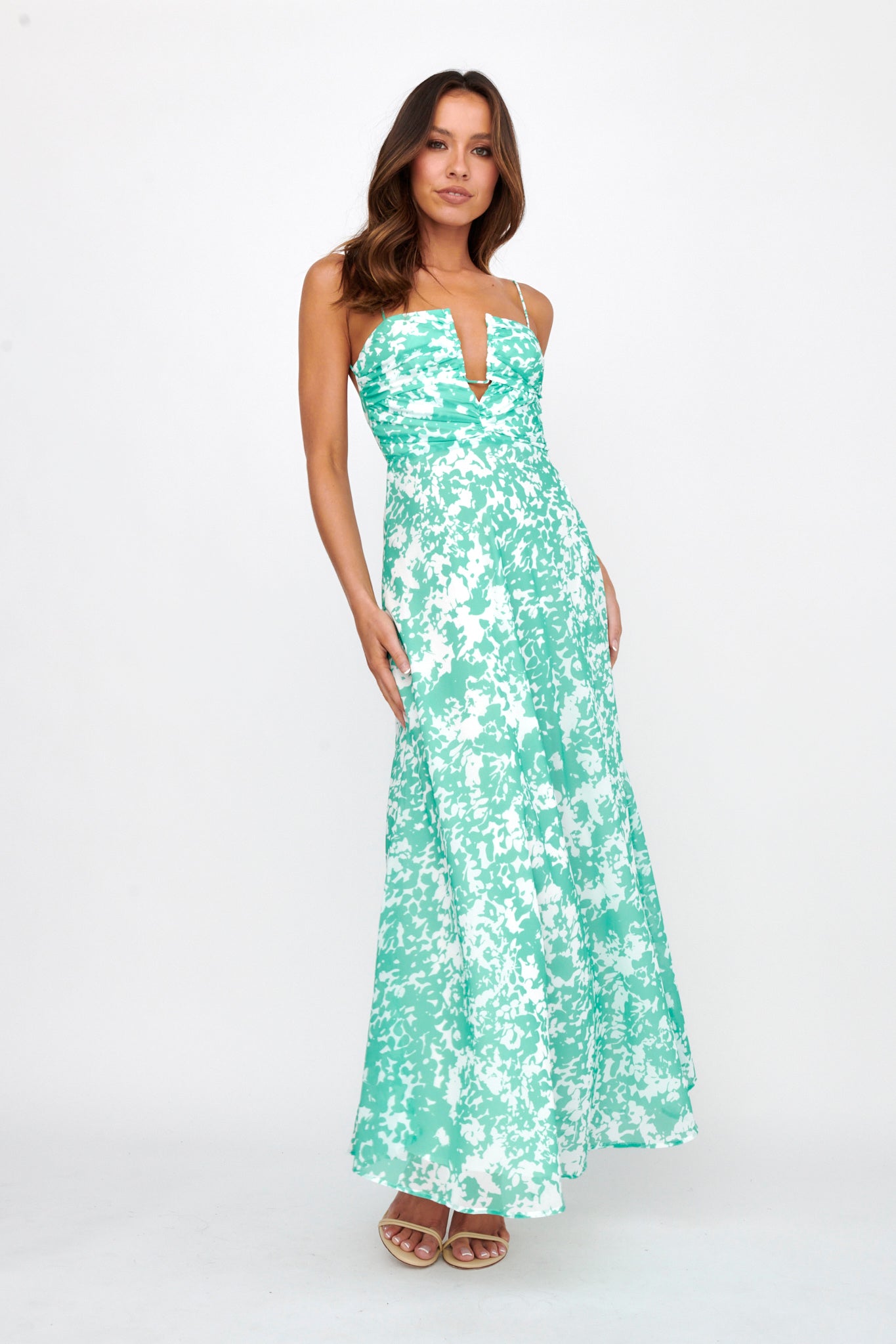 Huda U-Wire Bust Low Back Maxi Dress Green by Selfie Leslie Australia