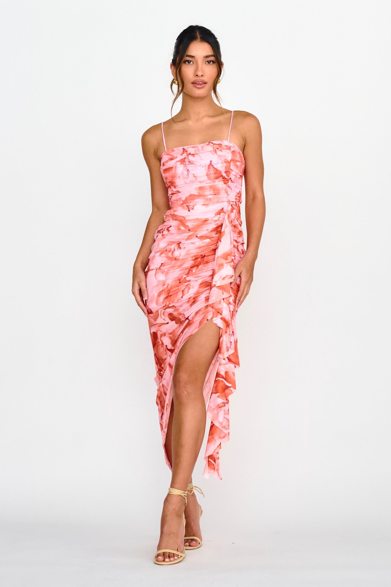 Your Destiny Ruched Asymmetrical Hem Dress Pink by Selfie Leslie Australia