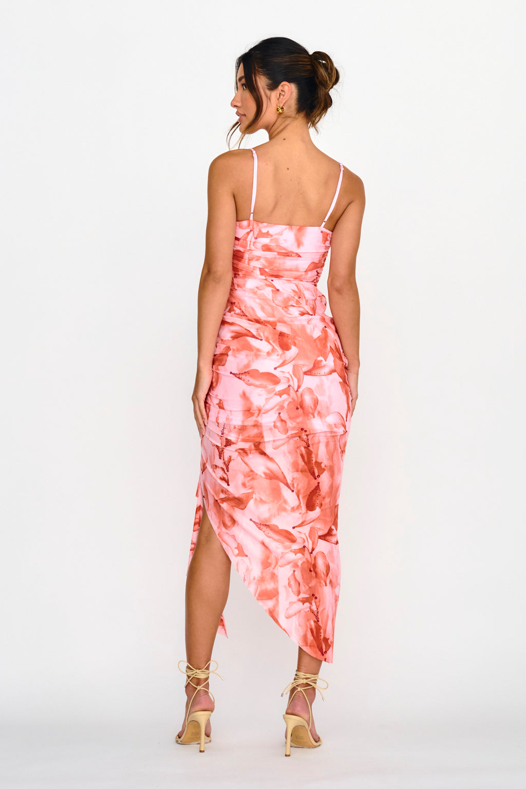 Your Destiny Ruched Asymmetrical Hem Dress Pink by Selfie Leslie Australia