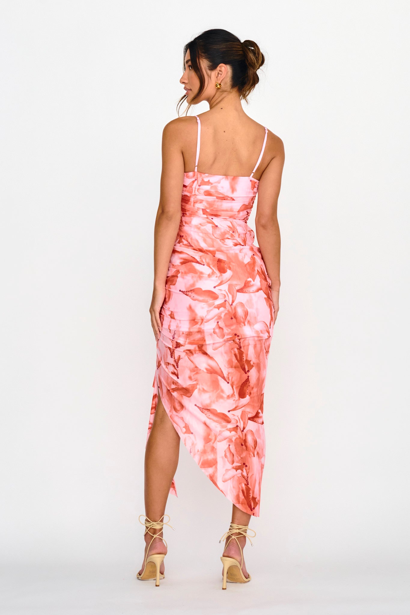 Your Destiny Ruched Asymmetrical Hem Dress Pink by Selfie Leslie Australia
