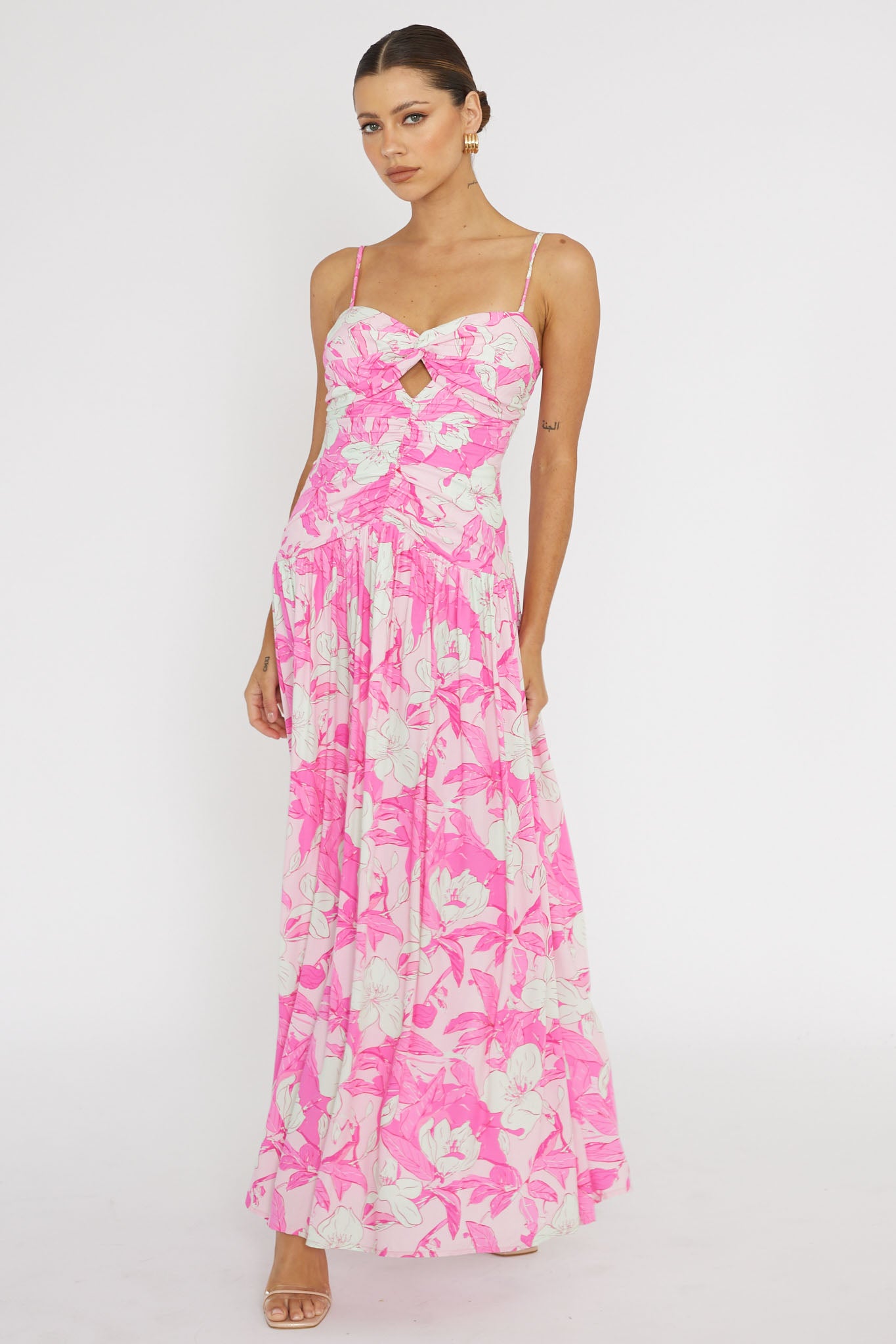 Amanie Ruched Waist Maxi Dress Pink by Selfie Leslie Australia