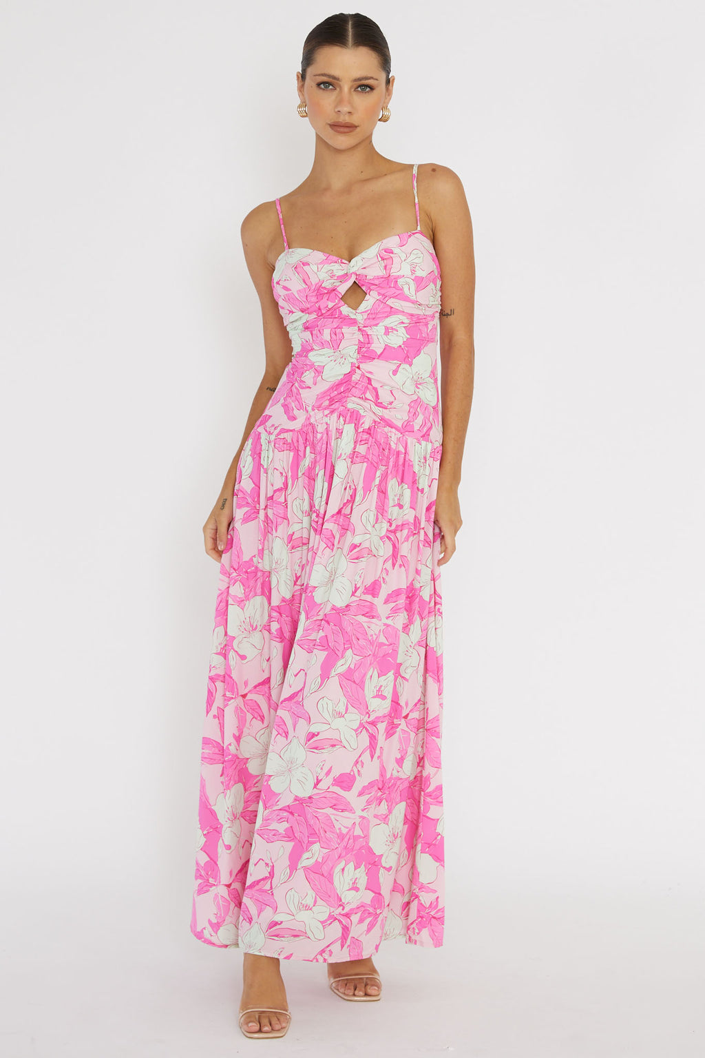 Amanie Ruched Waist Maxi Dress Pink by Selfie Leslie Australia