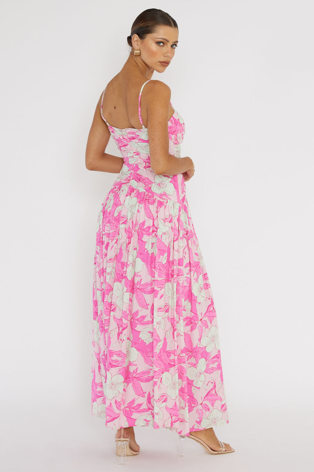 Amanie Ruched Waist Maxi Dress Pink by Selfie Leslie Australia