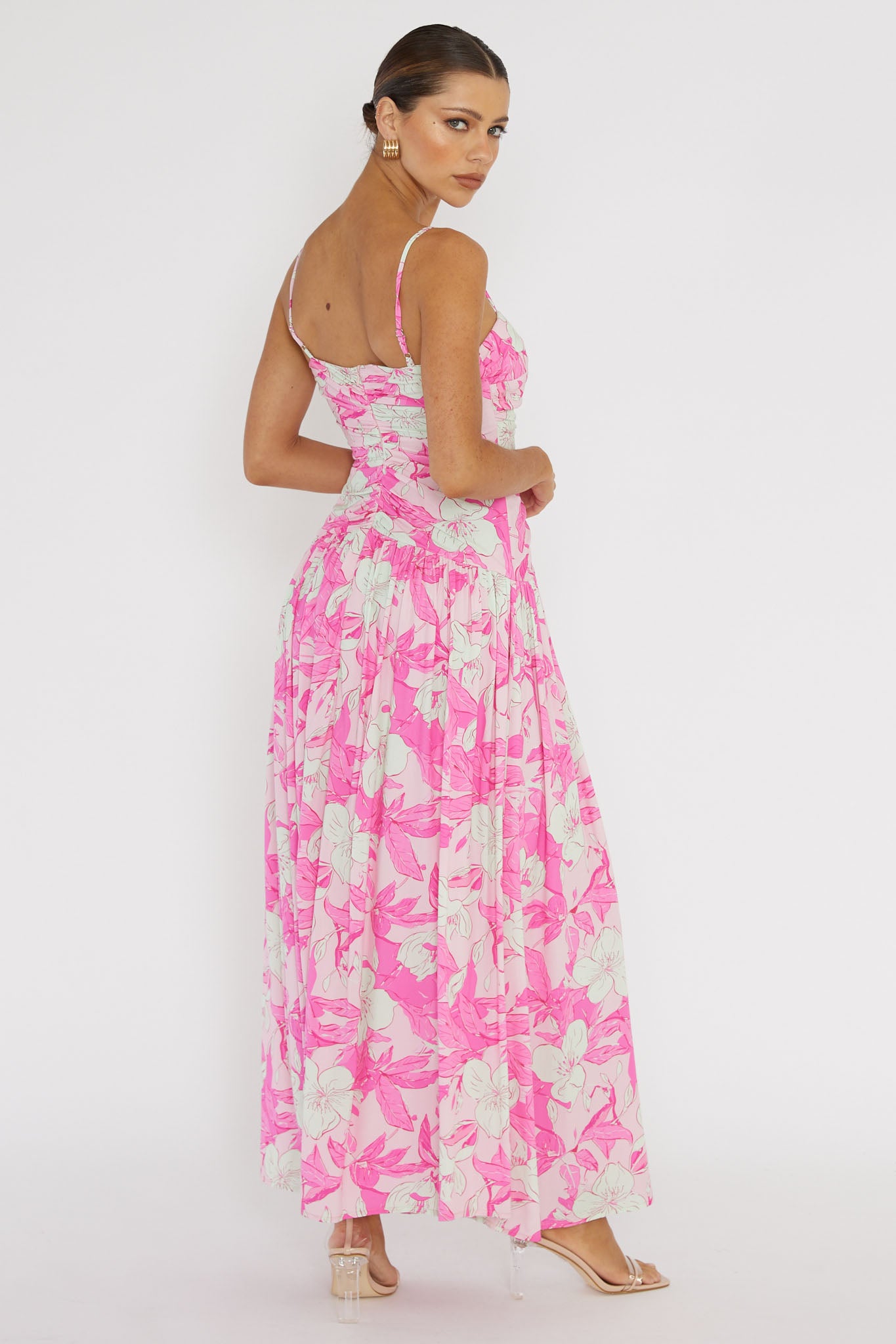 Amanie Ruched Waist Maxi Dress Pink by Selfie Leslie Australia