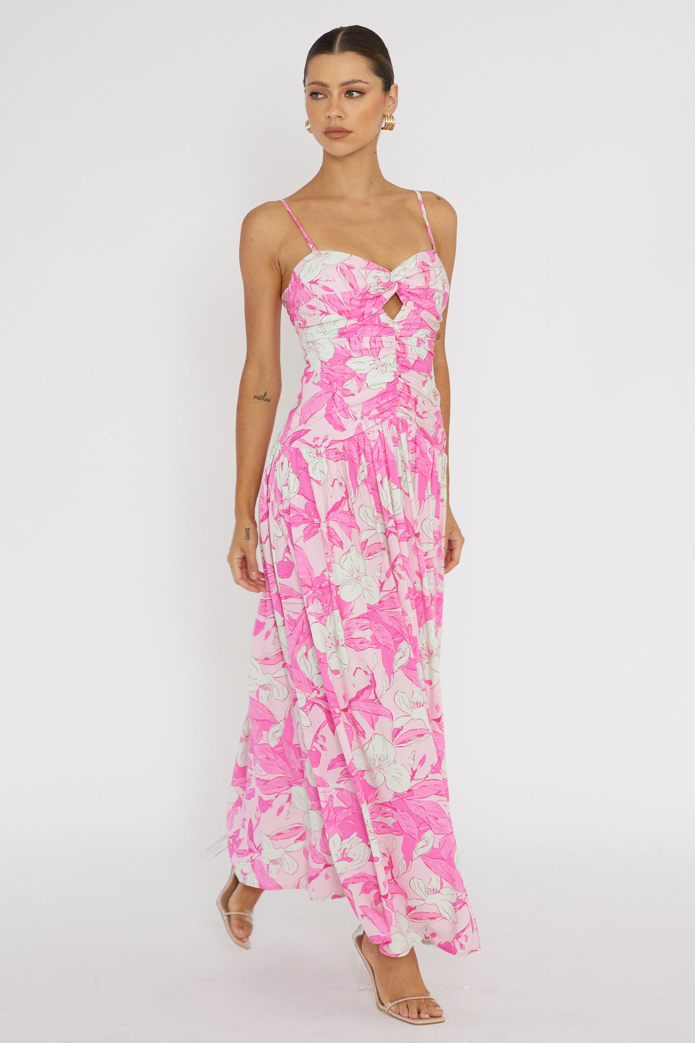 Amanie Ruched Waist Maxi Dress Pink by Selfie Leslie Australia