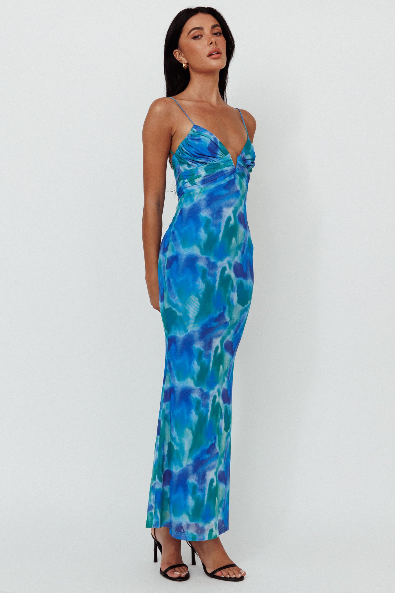 Marrakesh Gathered Bust Maxi Dress Print Blue by Selfie Leslie Australia