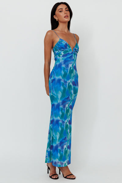 marrakesh gathered bust maxi dress Marrakesh Gathered Bust Maxi Dress Print Blue