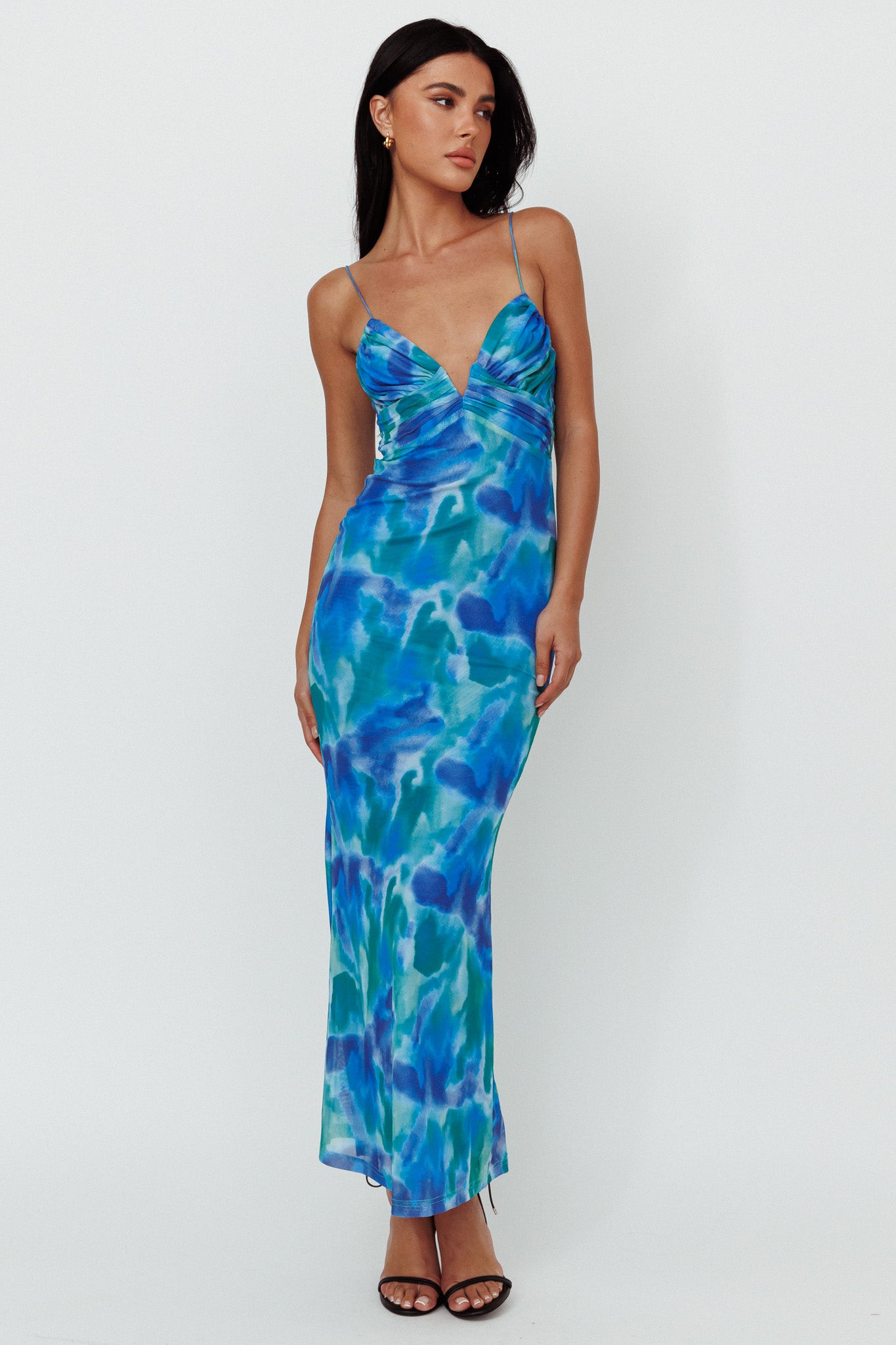 Marrakesh Gathered Bust Maxi Dress Print Blue by Selfie Leslie Australia