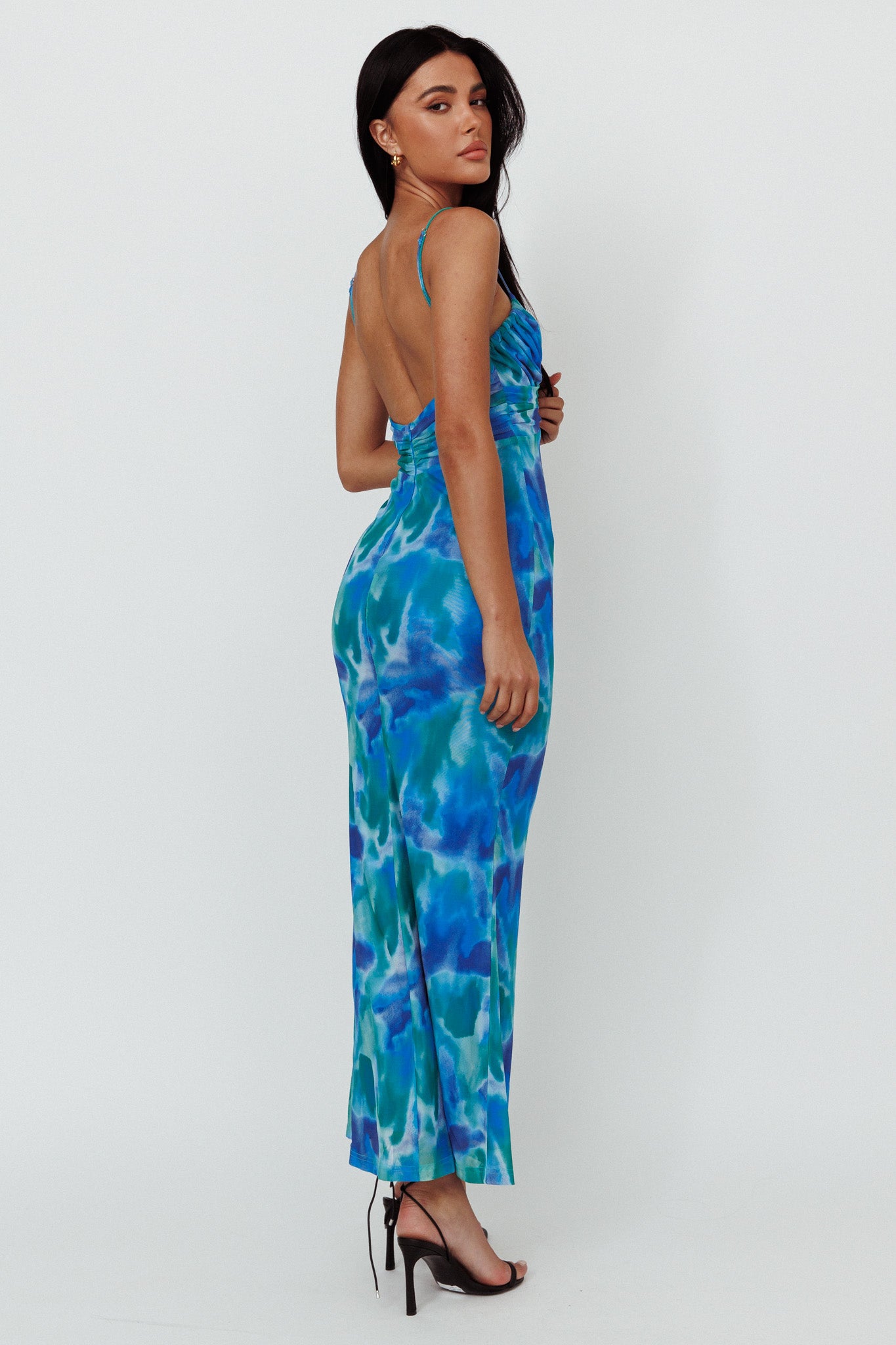 Marrakesh Gathered Bust Maxi Dress Print Blue by Selfie Leslie Australia