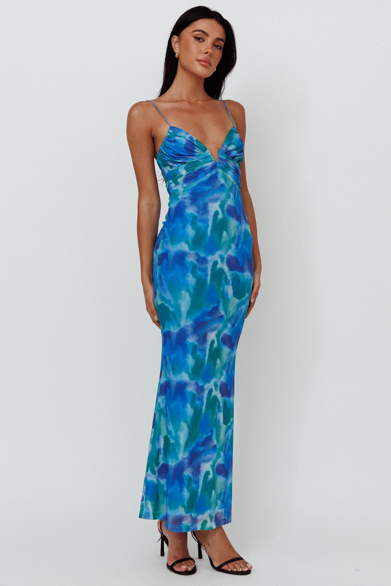 Marrakesh Gathered Bust Maxi Dress Print Blue by Selfie Leslie Australia