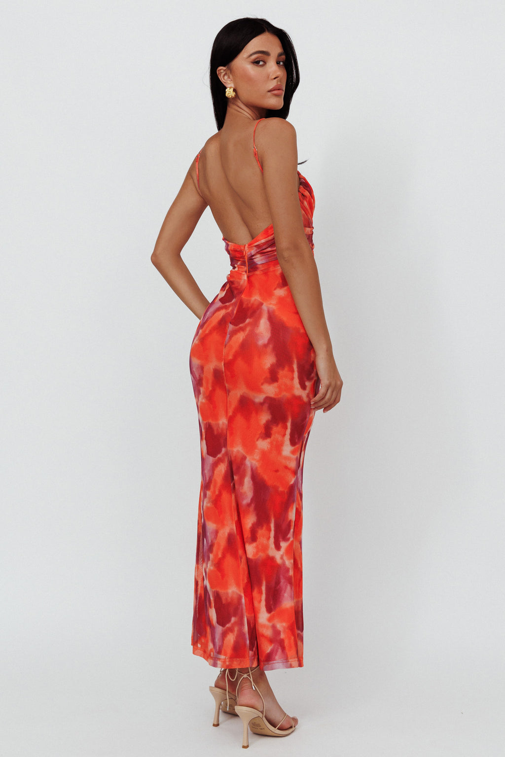Marrakesh Gathered Bust Maxi Dress Print Orange by Selfie Leslie Australia