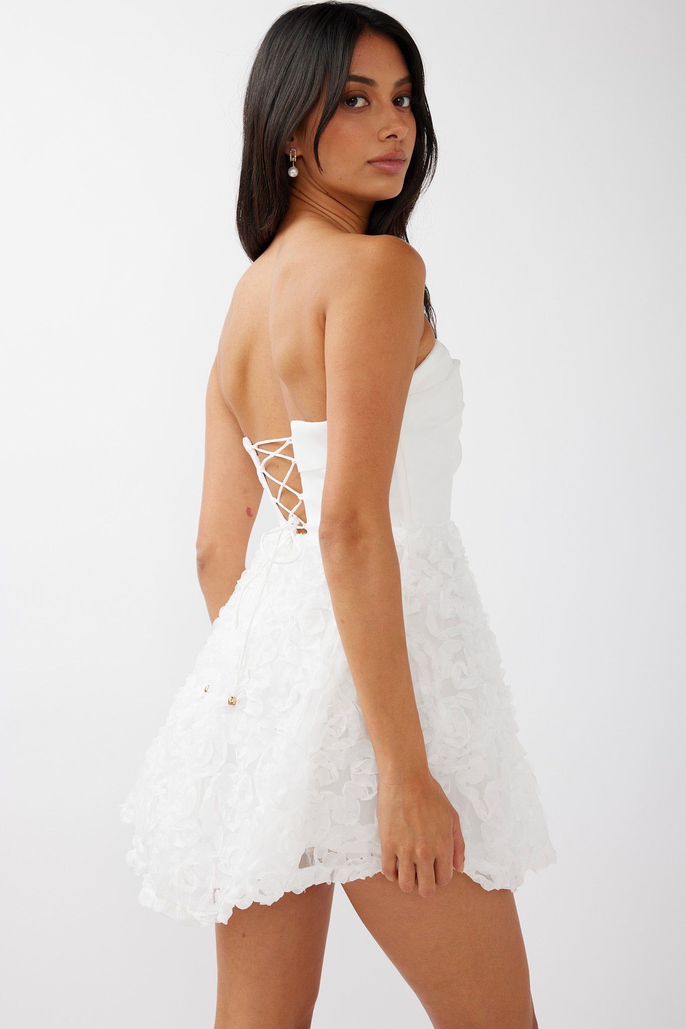 Annalyn Strapless Embellished Mini Dress White by Selfie Leslie Australia
