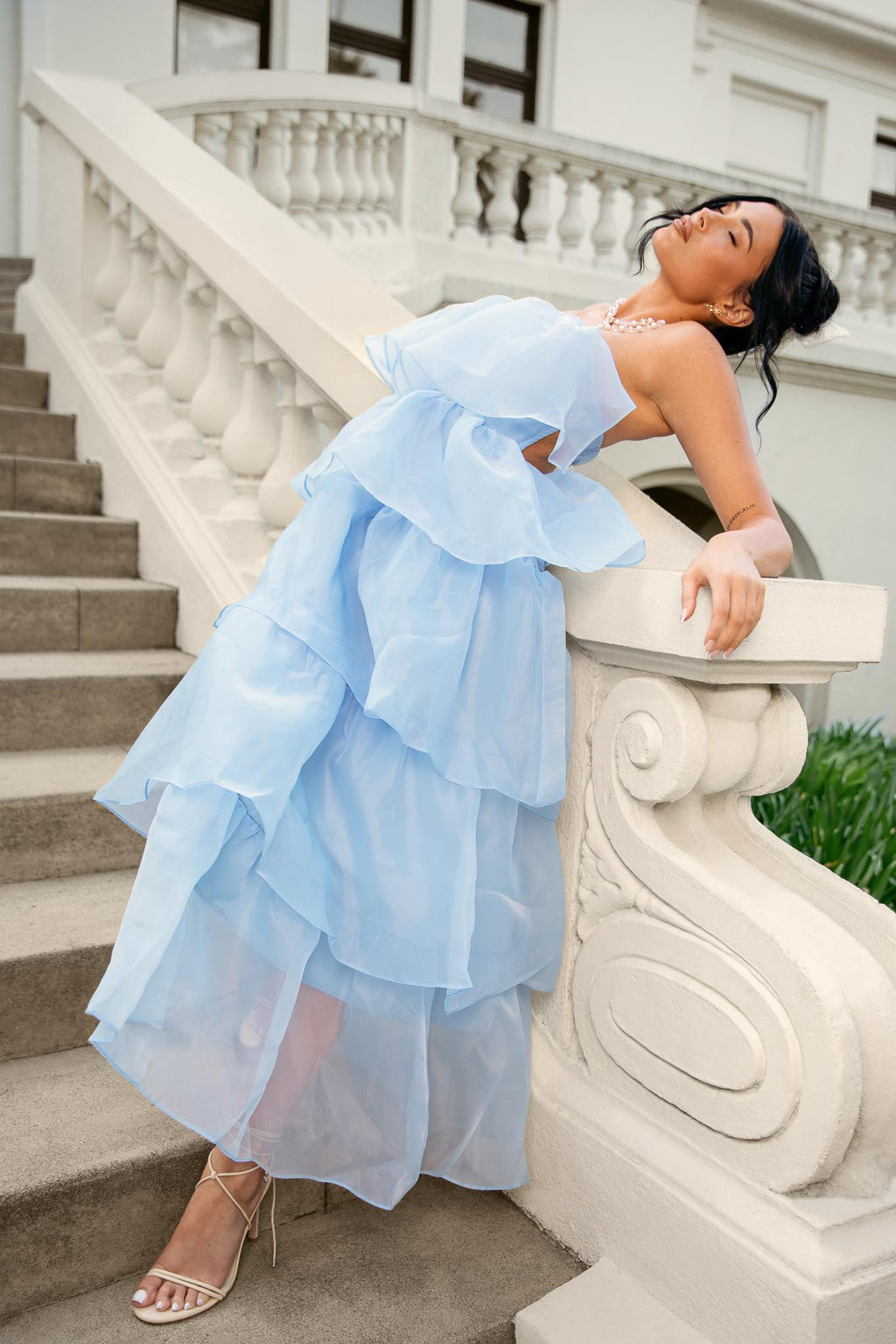 Behati Tiered Layer Midi Dress Blue by Selfie Leslie Australia