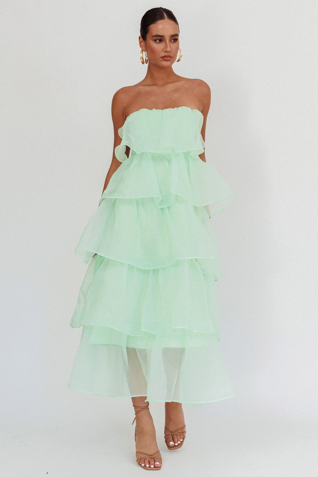 Behati Tiered Layer Midi Dress Mint by Selfie Leslie Australia