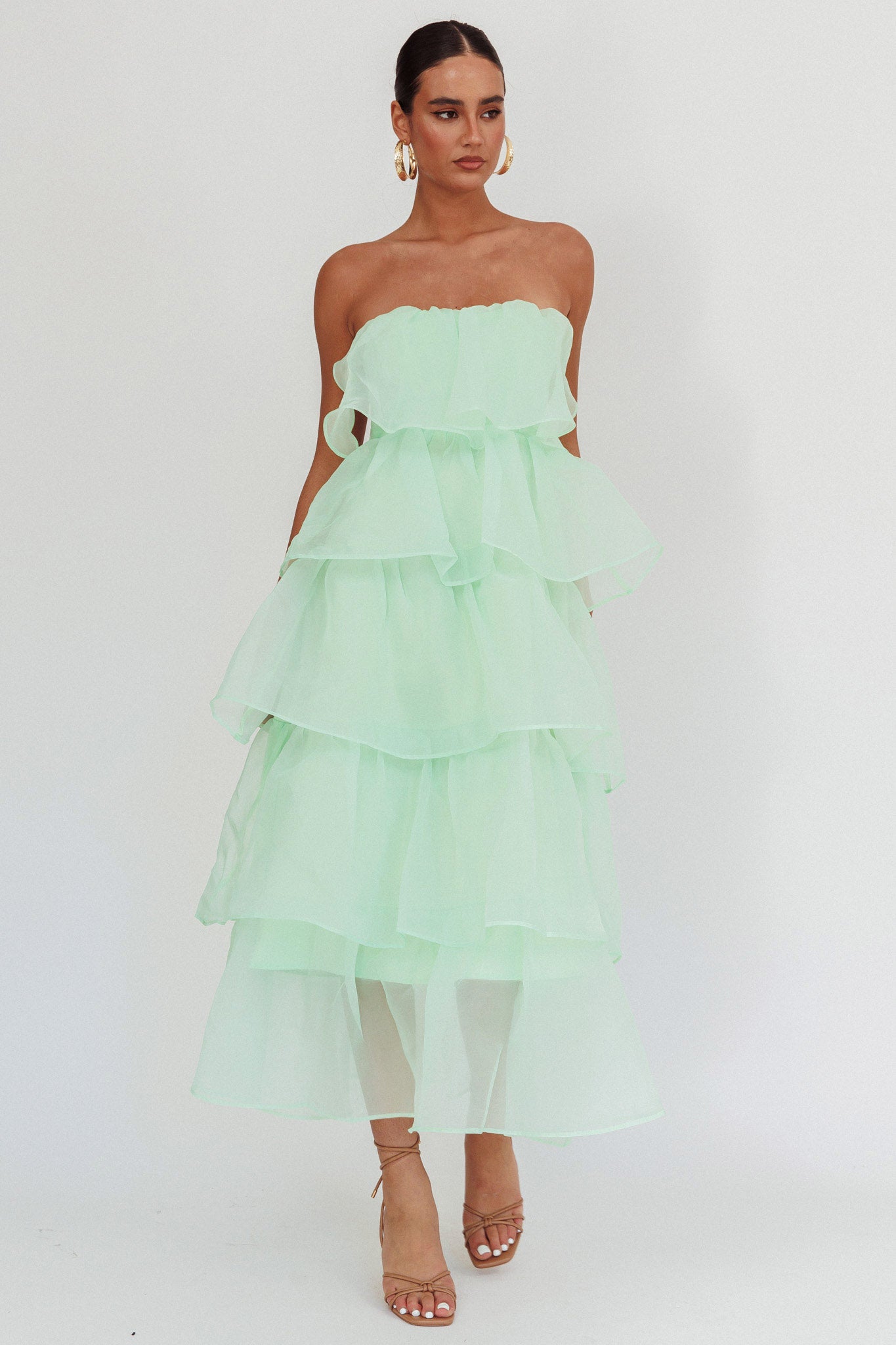 Behati Tiered Layer Midi Dress Mint by Selfie Leslie Australia