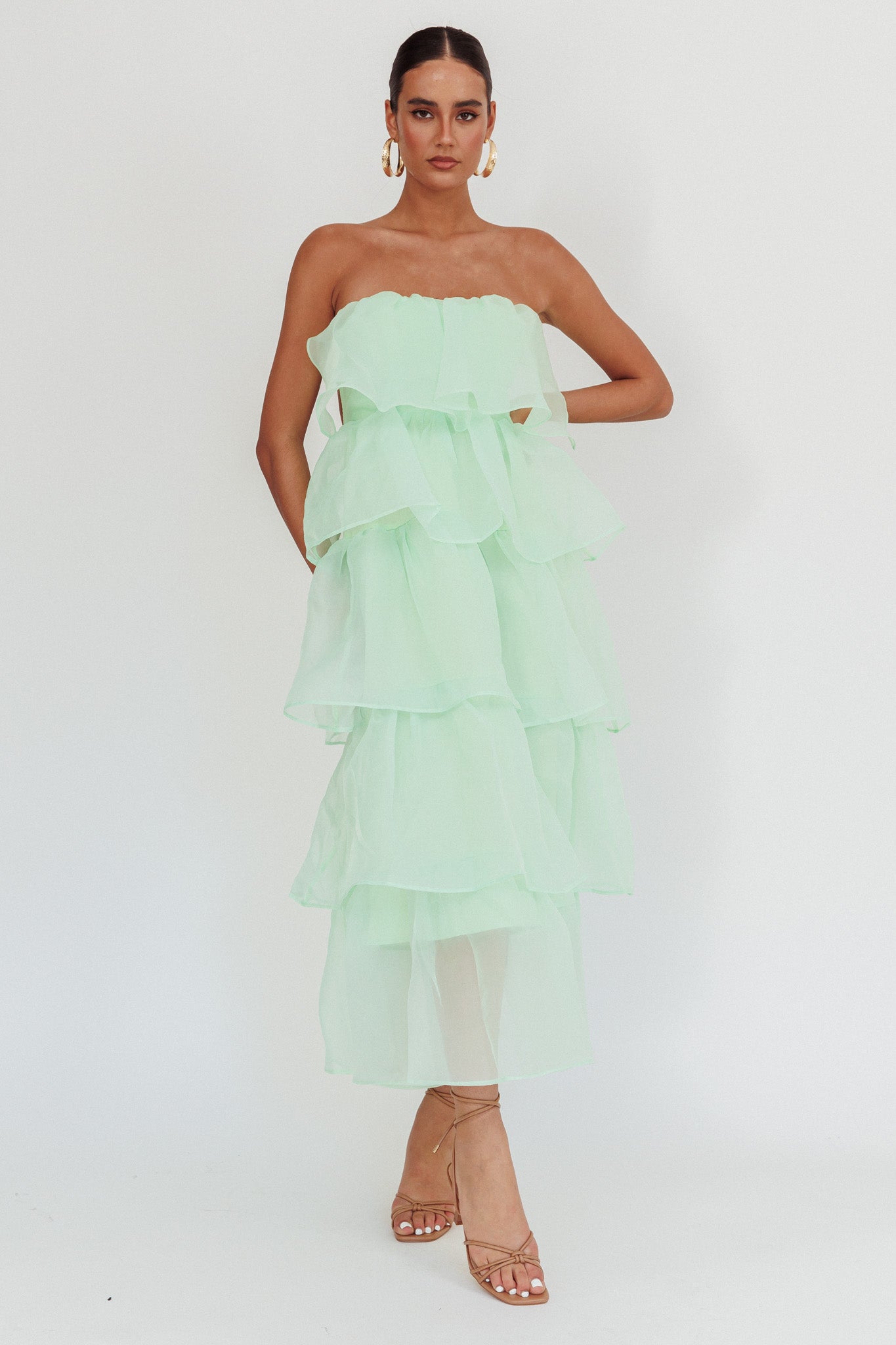 Behati Tiered Layer Midi Dress Mint by Selfie Leslie Australia