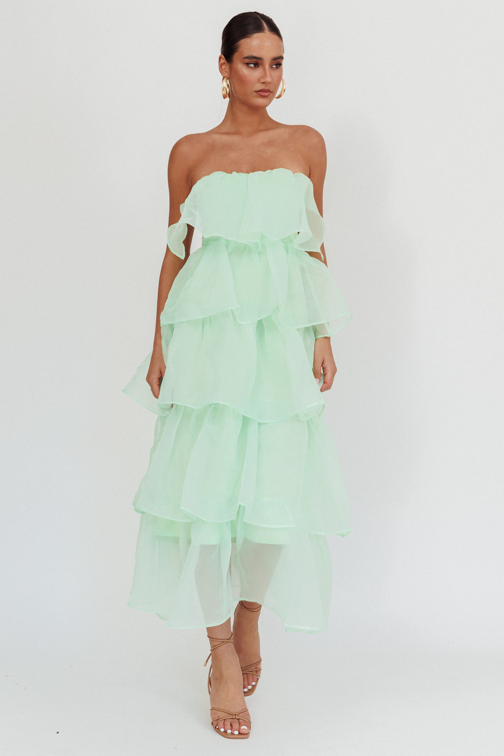 Behati Tiered Layer Midi Dress Mint by Selfie Leslie Australia