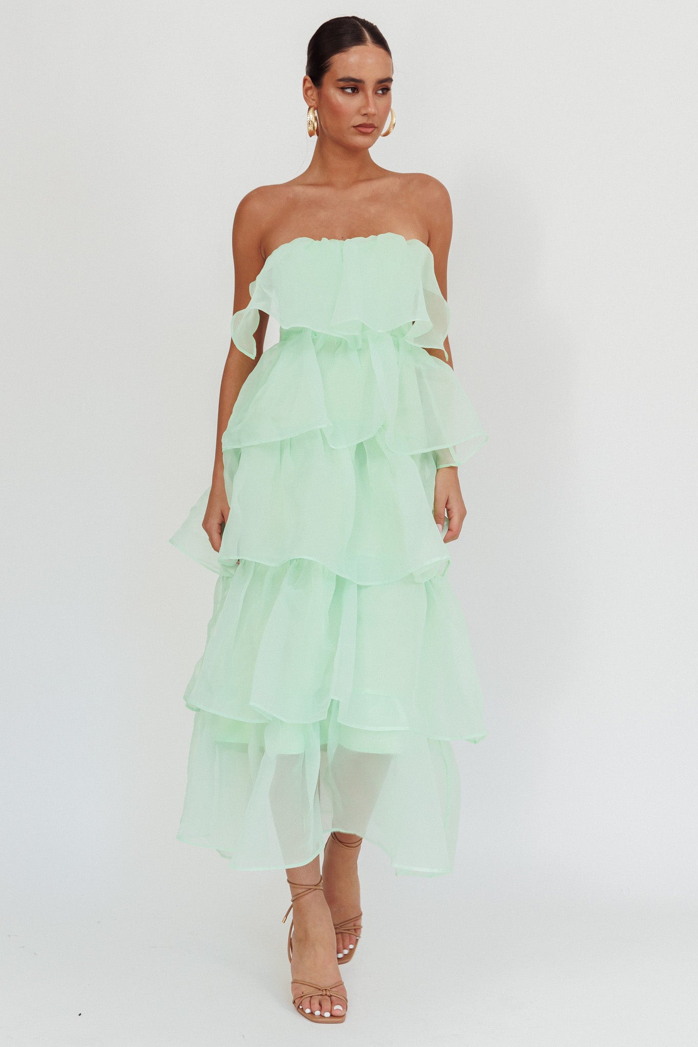 Behati Tiered Layer Midi Dress Mint by Selfie Leslie Australia