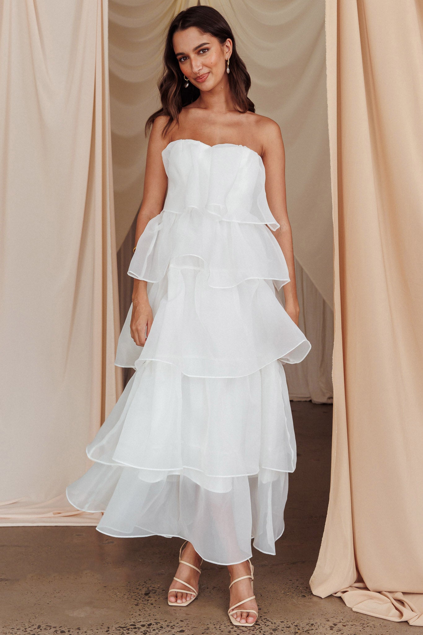 Behati Tiered Layer Midi Dress White | Selfie Leslie Australia