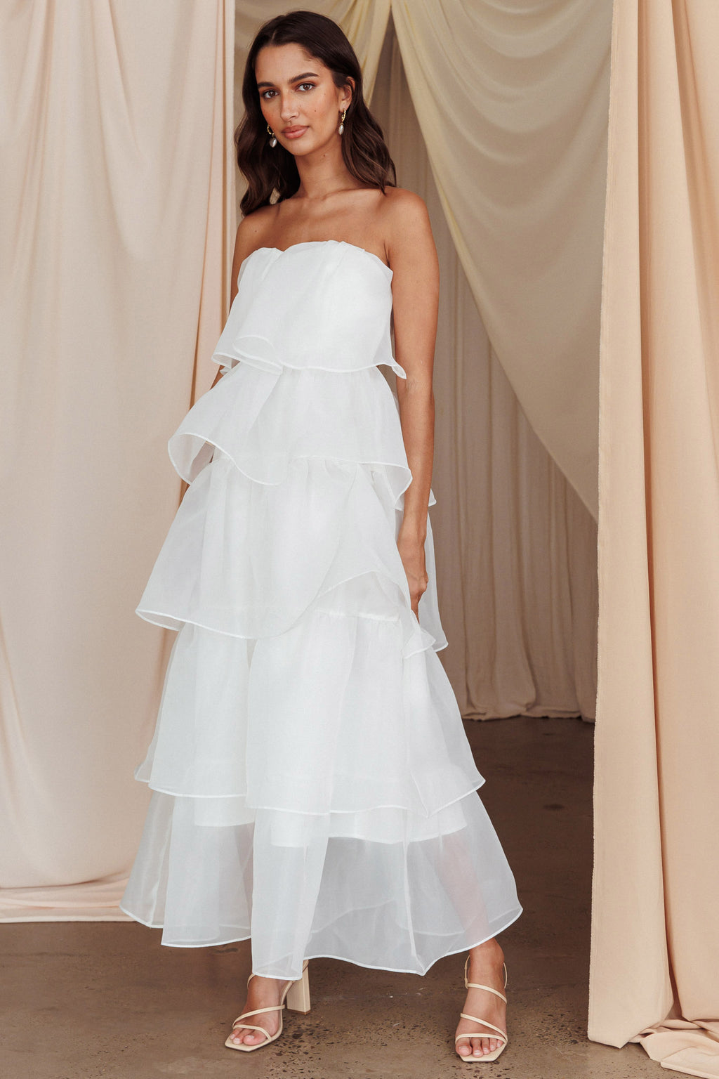 Behati Tiered Layer Midi Dress White by Selfie Leslie Australia