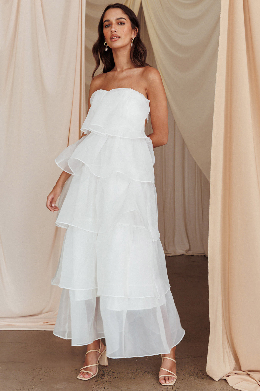 Behati Tiered Layer Midi Dress White by Selfie Leslie Australia
