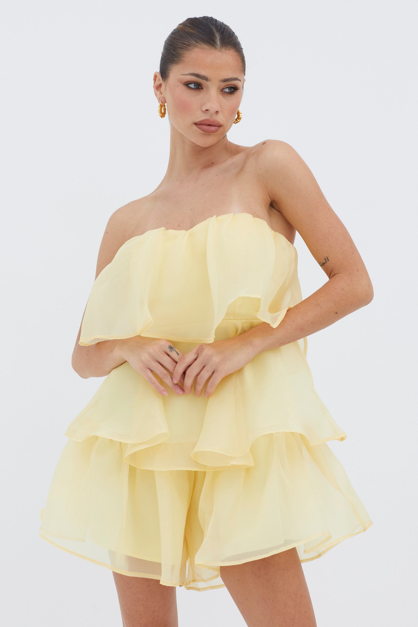 Behati Tiered Layer Romper Yellow by Selfie Leslie Australia