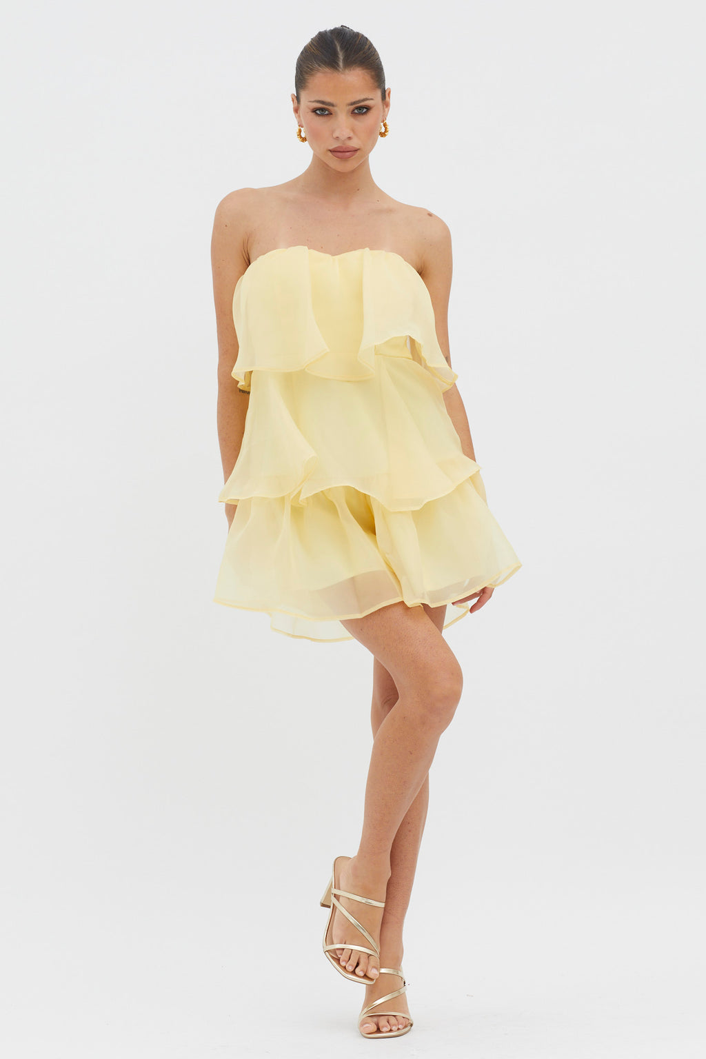 Behati Tiered Layer Romper Yellow by Selfie Leslie Australia