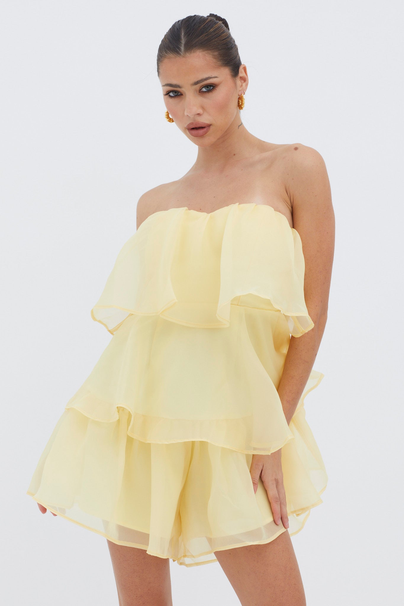 Behati Tiered Layer Romper Yellow by Selfie Leslie Australia