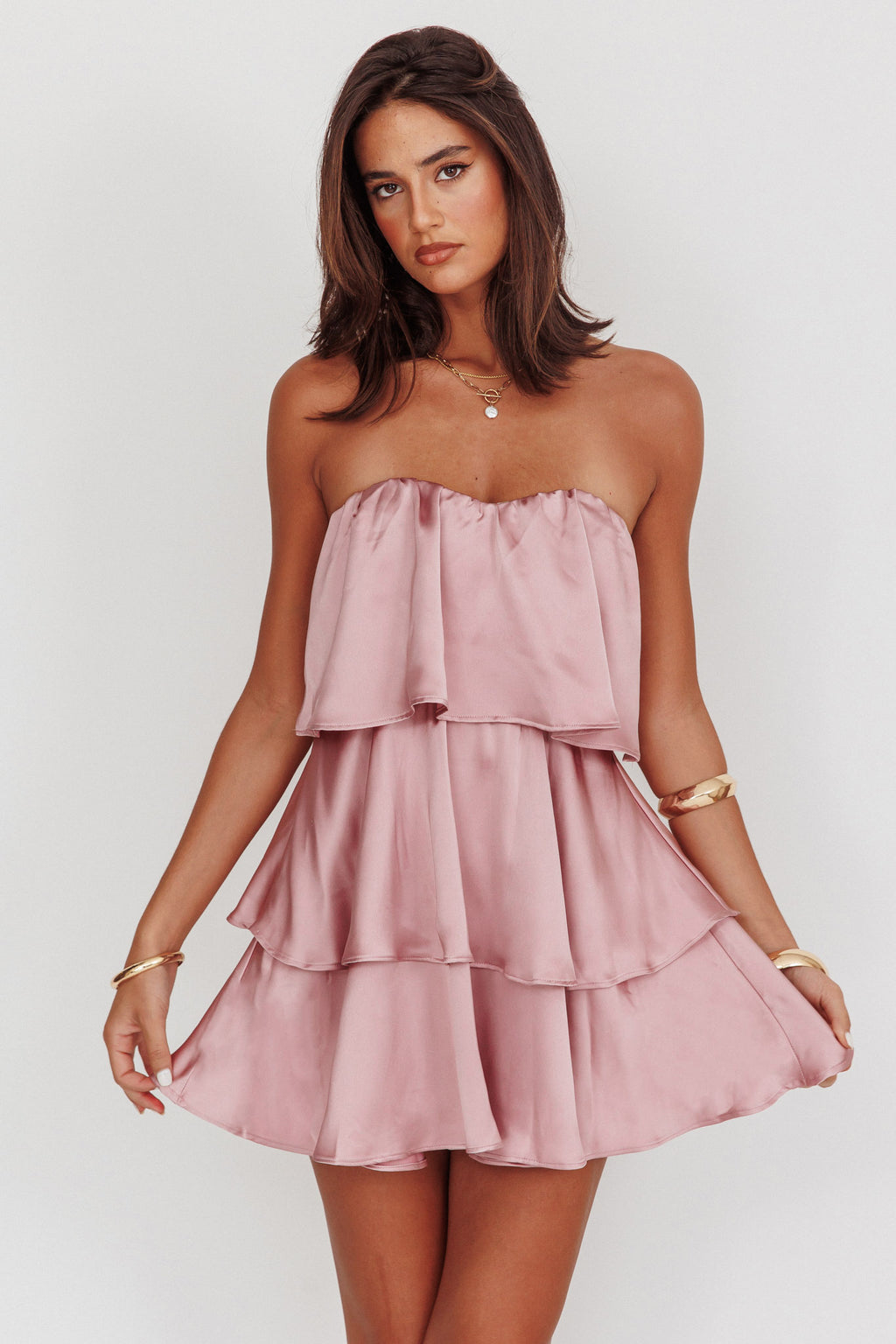 Behati Tiered Layer Strapless Dress Dusty Rose by Selfie Leslie Australia