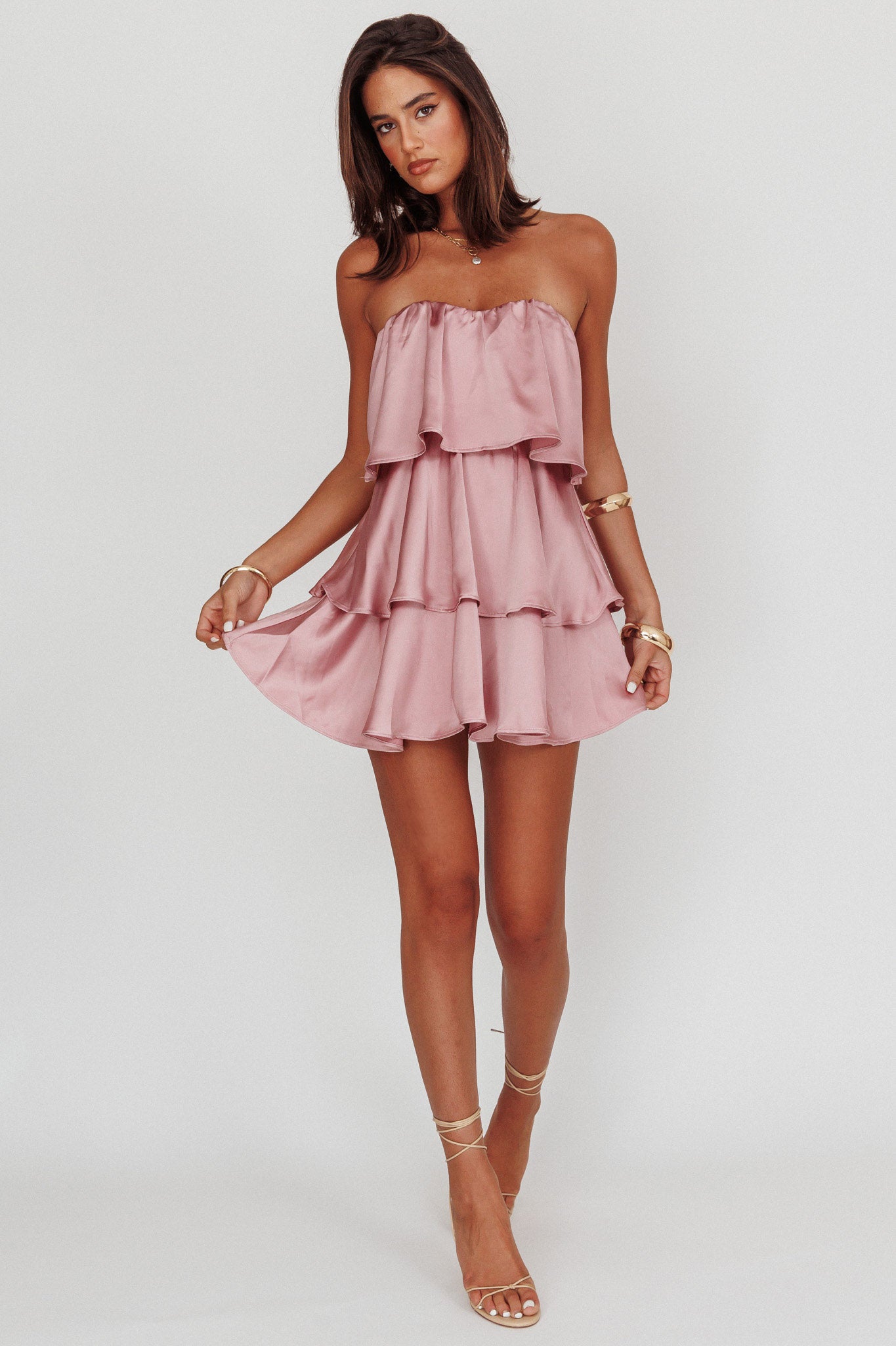 Behati Tiered Layer Strapless Dress Dusty Rose by Selfie Leslie Australia