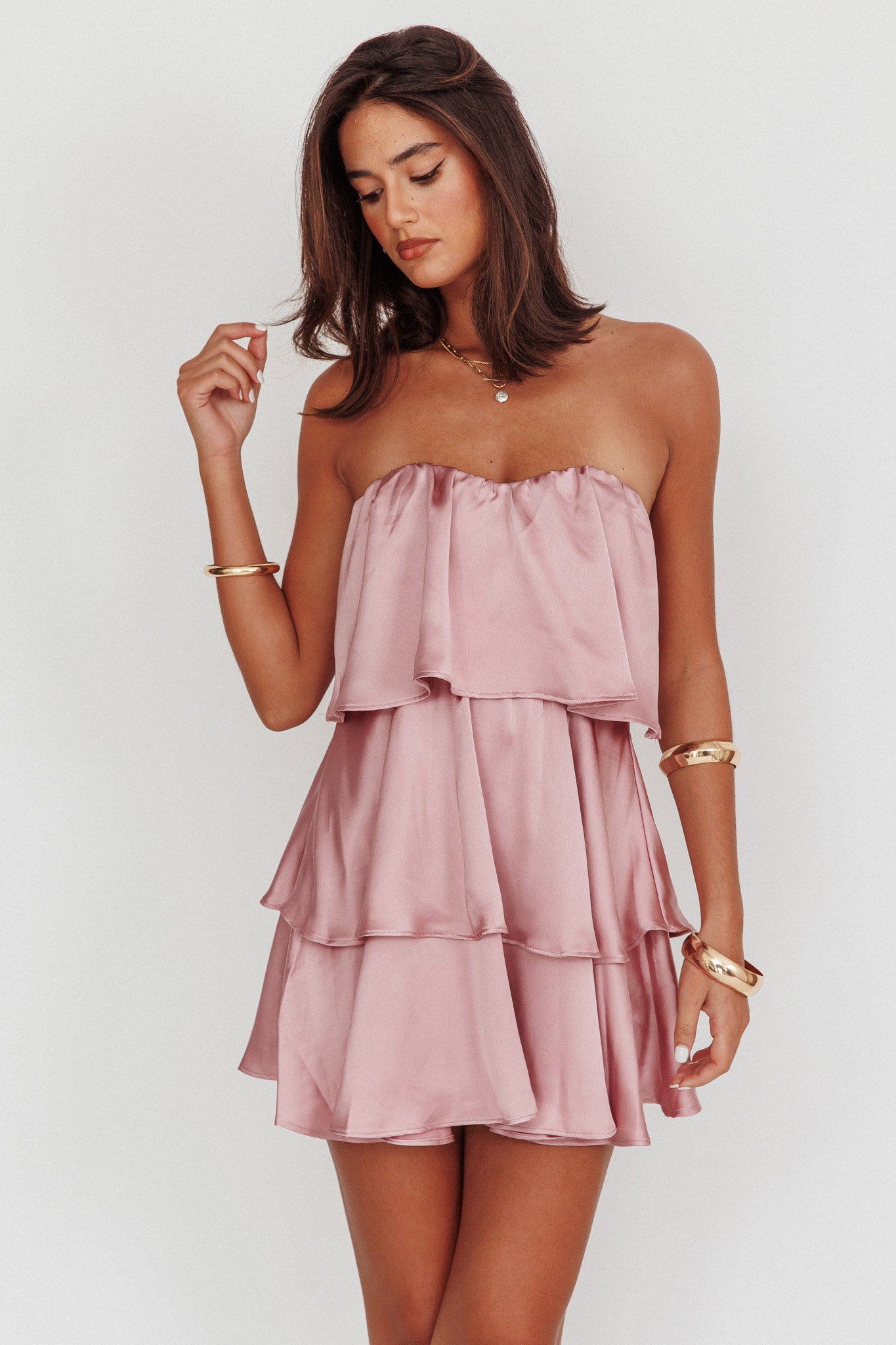Behati Tiered Layer Strapless Dress Dusty Rose by Selfie Leslie Australia