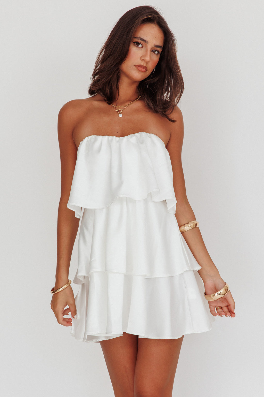Behati Tiered Layer Strapless Dress White by Selfie Leslie Australia