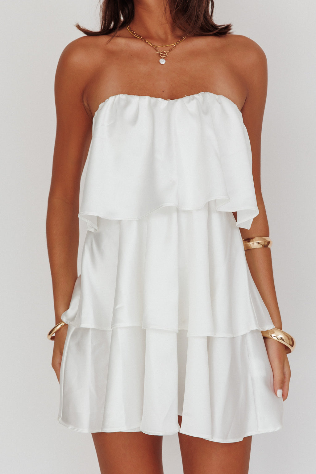 Behati Tiered Layer Strapless Dress White by Selfie Leslie Australia